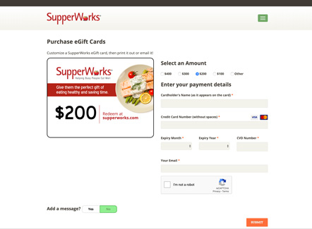 SupperWorks gift card page